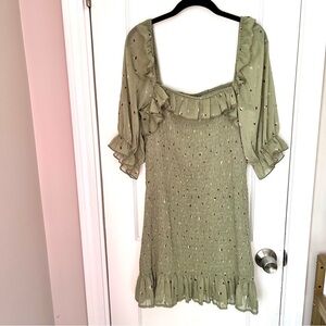 Francesca's Collections Sage Green Ruffle Mini Dress
